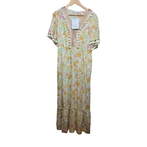 ANANY Floral Tassel Boho Maxi Dress NWT Sz. L - Picture 2 of 7